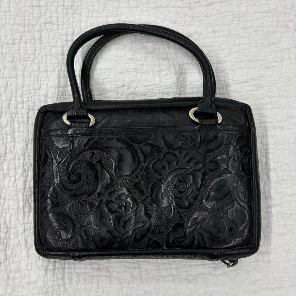 Vintage Genuine Floral Purse Black Leather Bible Purse Made In USA